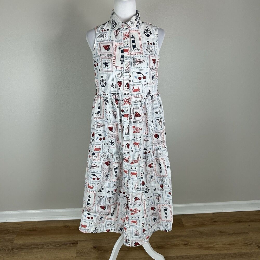 Size S Midi Dress Lighthouse Button Front Shirt Lobster Nautical Sailing Boat